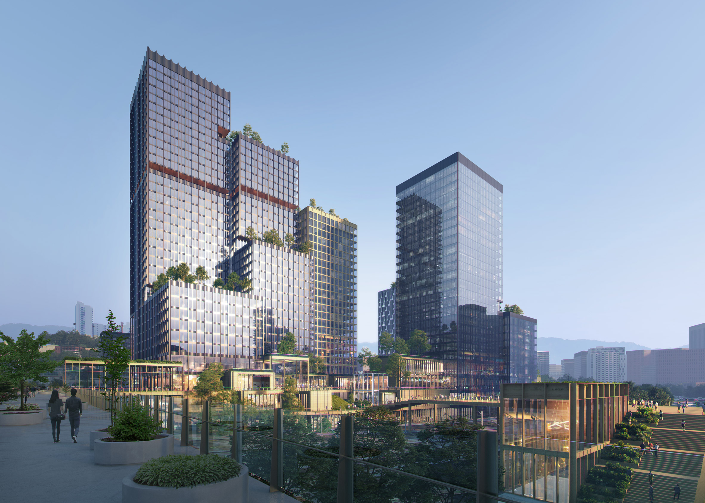 A cluster of towers in Henning Larsen's Seoul Valley proposal for South Korea