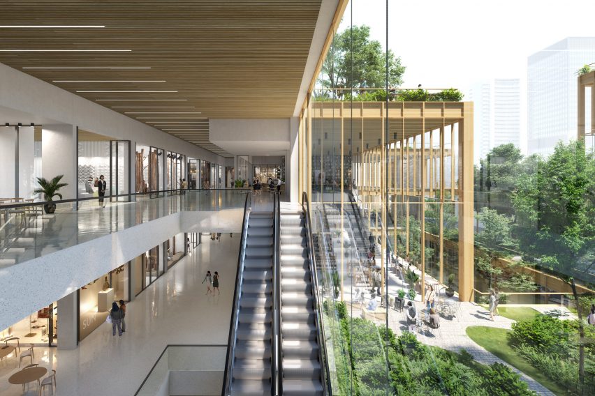 Inside a retail space in Henning Larsen's Seoul Valley proposal for South Korea