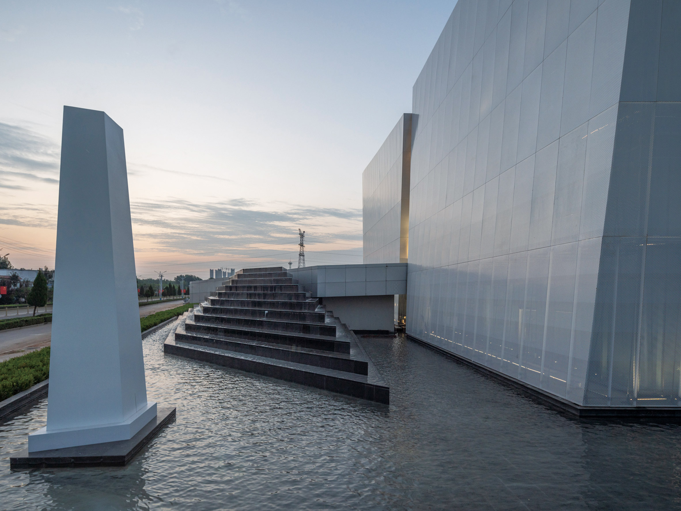 Water feature outside Shuifa Geographic Information Industrial Park Exhibition Center by AOE in China