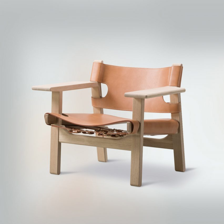 Side view of the Spanish Chair by Børge Mogensen for Danish brand Fredericia