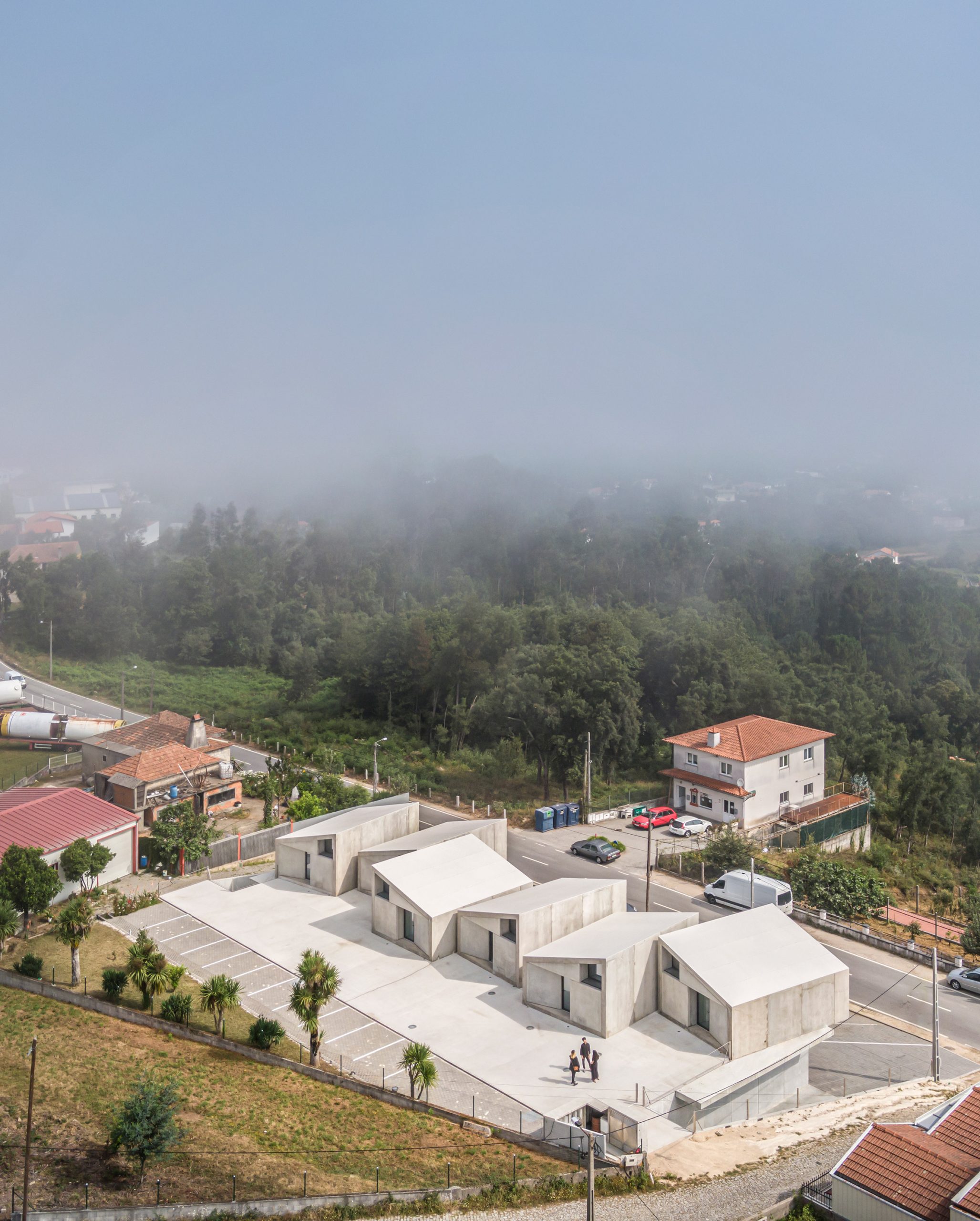 Ariel view of VDC modular prefabricated concrete housing by Summary in Portugal