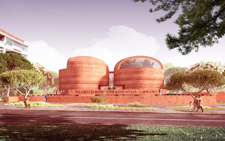 Rammed earth facades of Adjaye Associate's proposed Thabo Mbeki Presidential Library