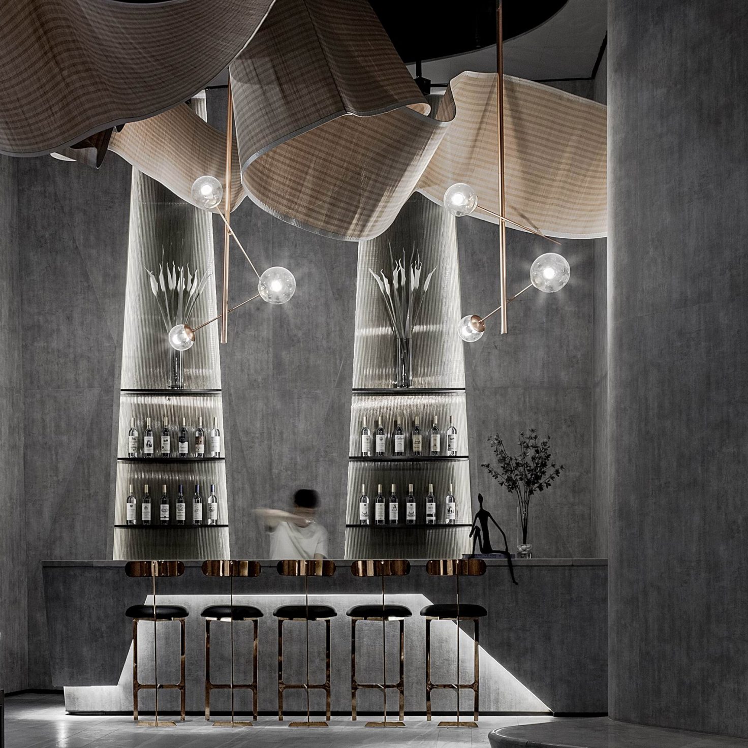 decmyk: Daosheng Design creates monochromatic bar with looping bamboo ...