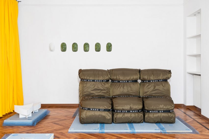 The Wide Eye Wake Up sofa, Perky wall-hangings and Gunnol lamps by Older studio and Alexander Vinther