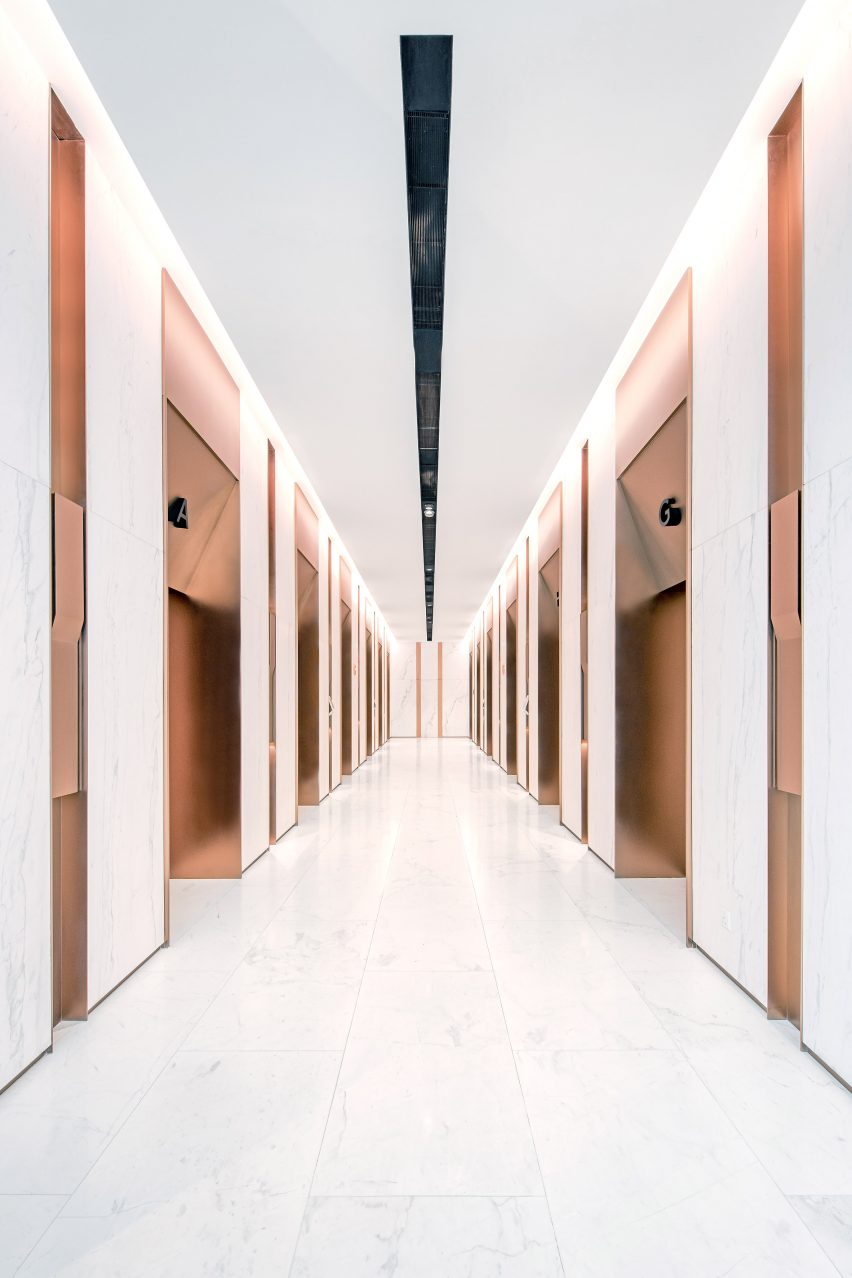 The lift lobby by Ministry of Design in the YTL Headquarters in Kuala Lumpur 