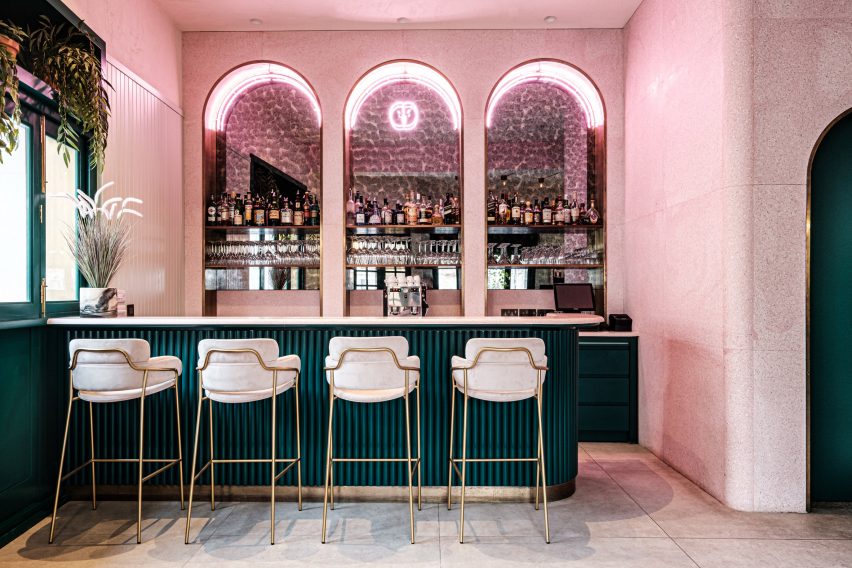 Barbajean restaurant in Malta has a pink and green interiors