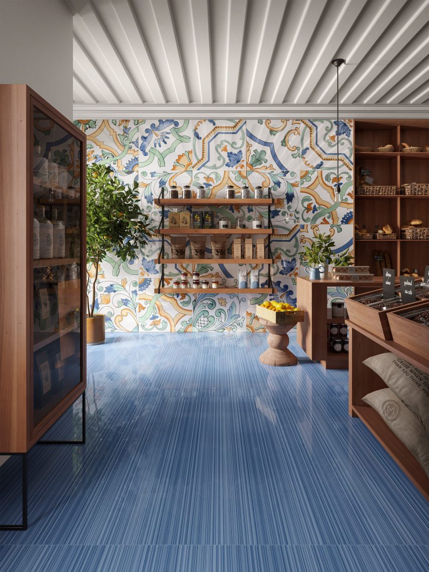 Blue and Amalfi in Riflessi tile collection by Ceramiche Refin