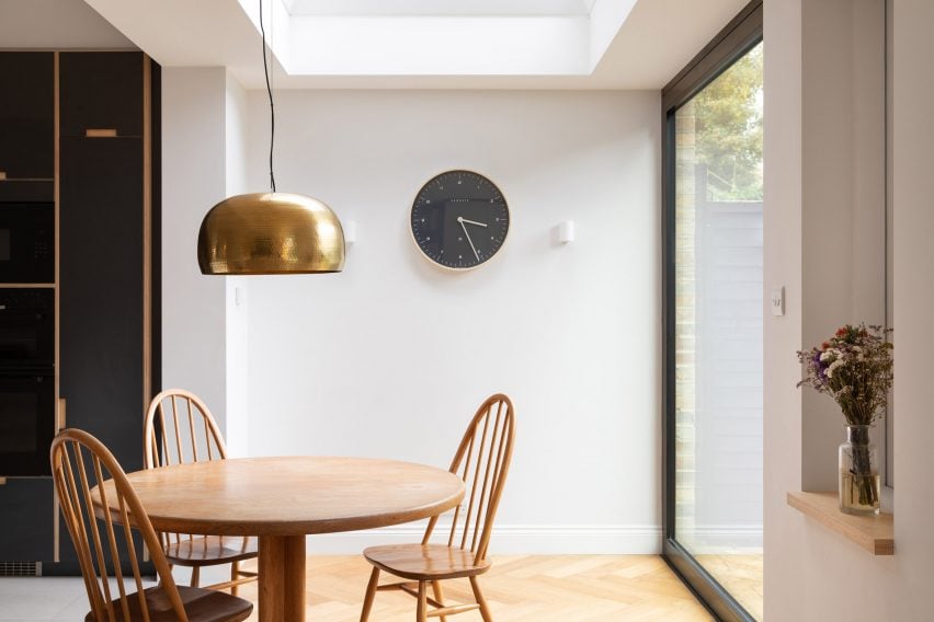 The dining room of Rider Stirland Architects' charred house in London