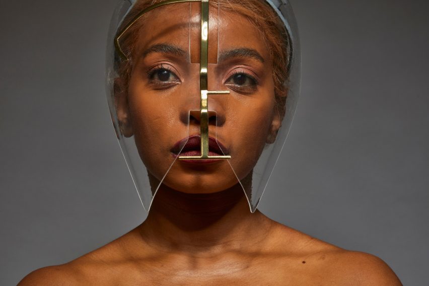 Transparent Egaro in Freedom to Move face shields by Tosin Oshinowo and Chrissa Amuah