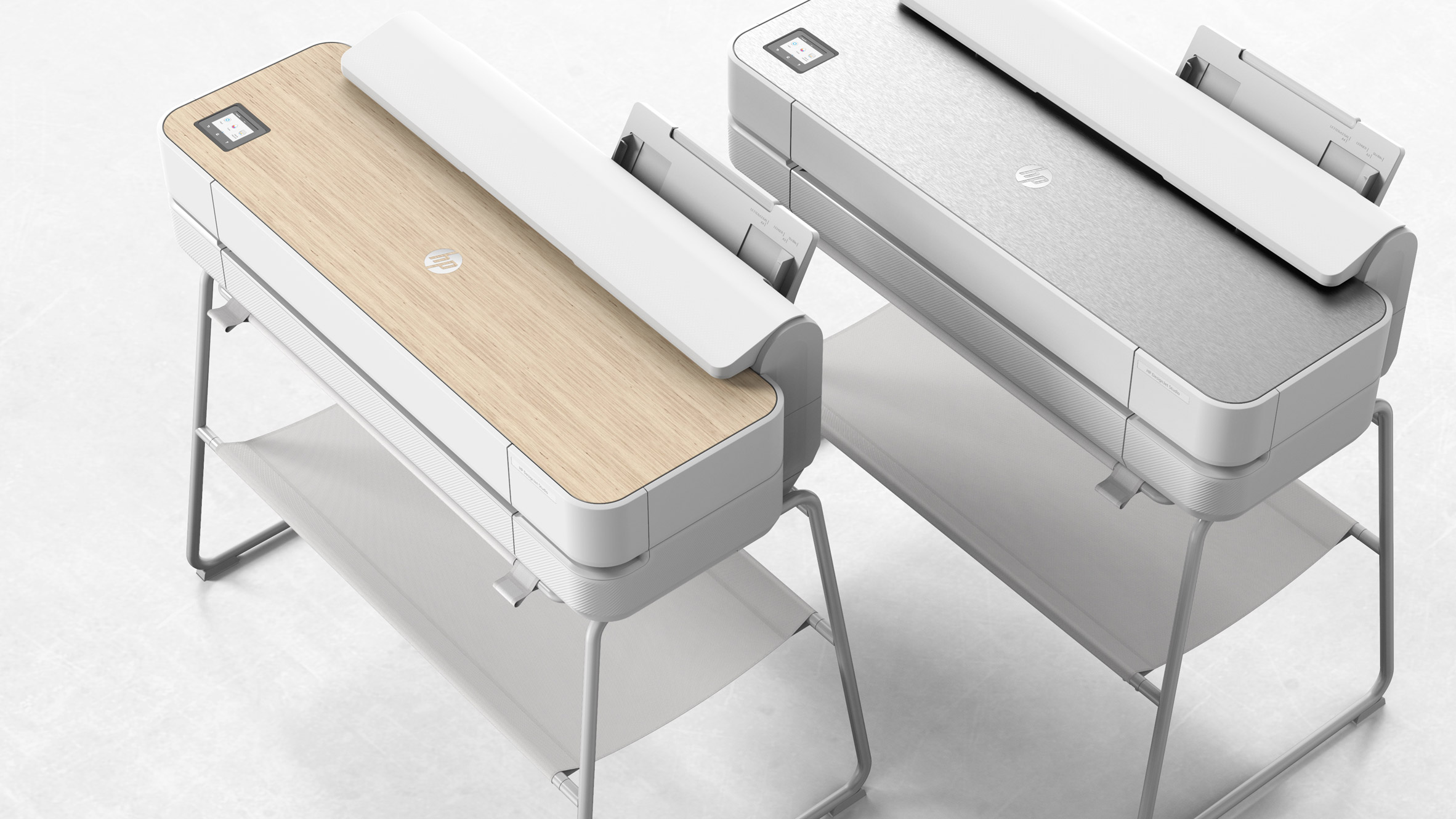 Render of HP Designjet Studio Printer with wooden or steel top