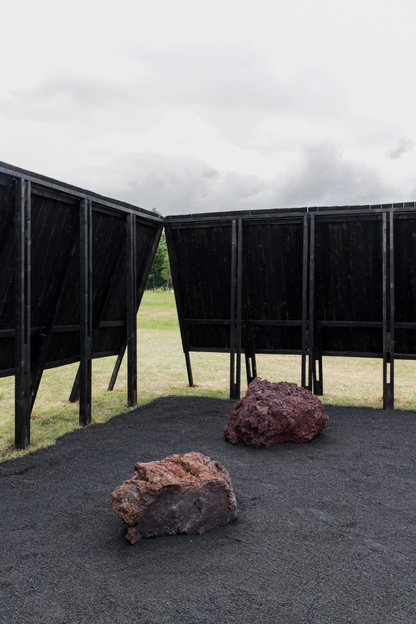 The volcanic rocks inside of the Inbetween Pavilion by Pontoatelier