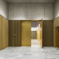 A circulation space inside of the Kunsthaus Zurich museum extension by David Chipperfield