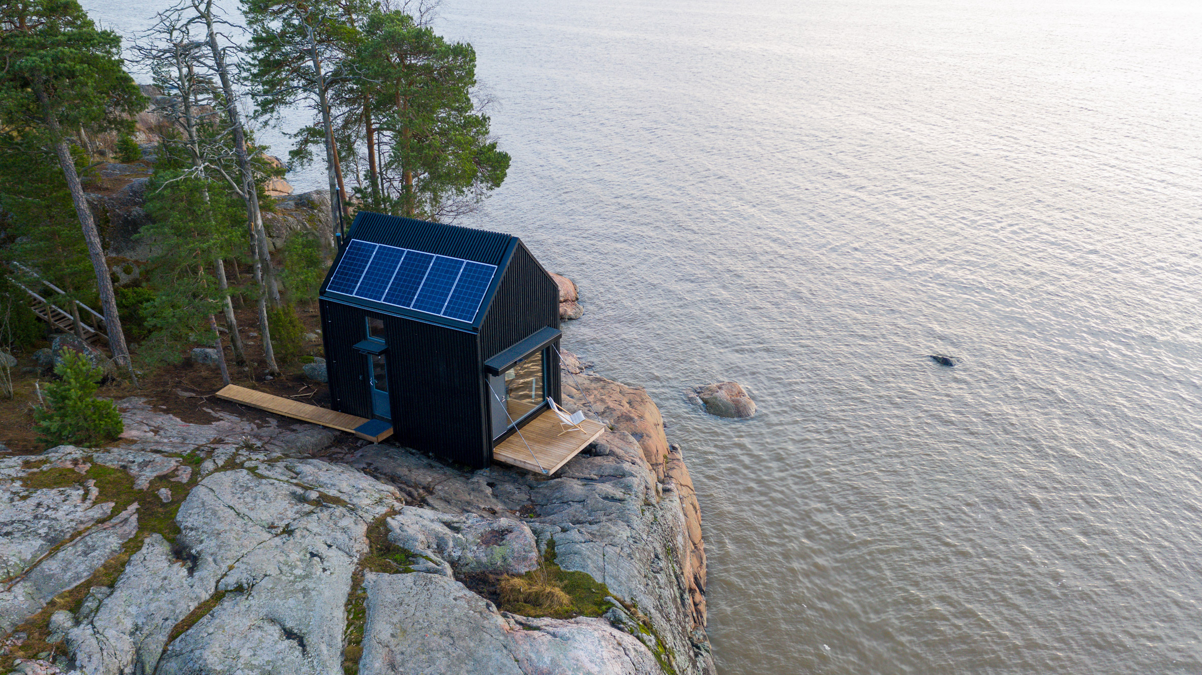 Aerial view of Majamaja, an off-grid cabin by Pekka Littow