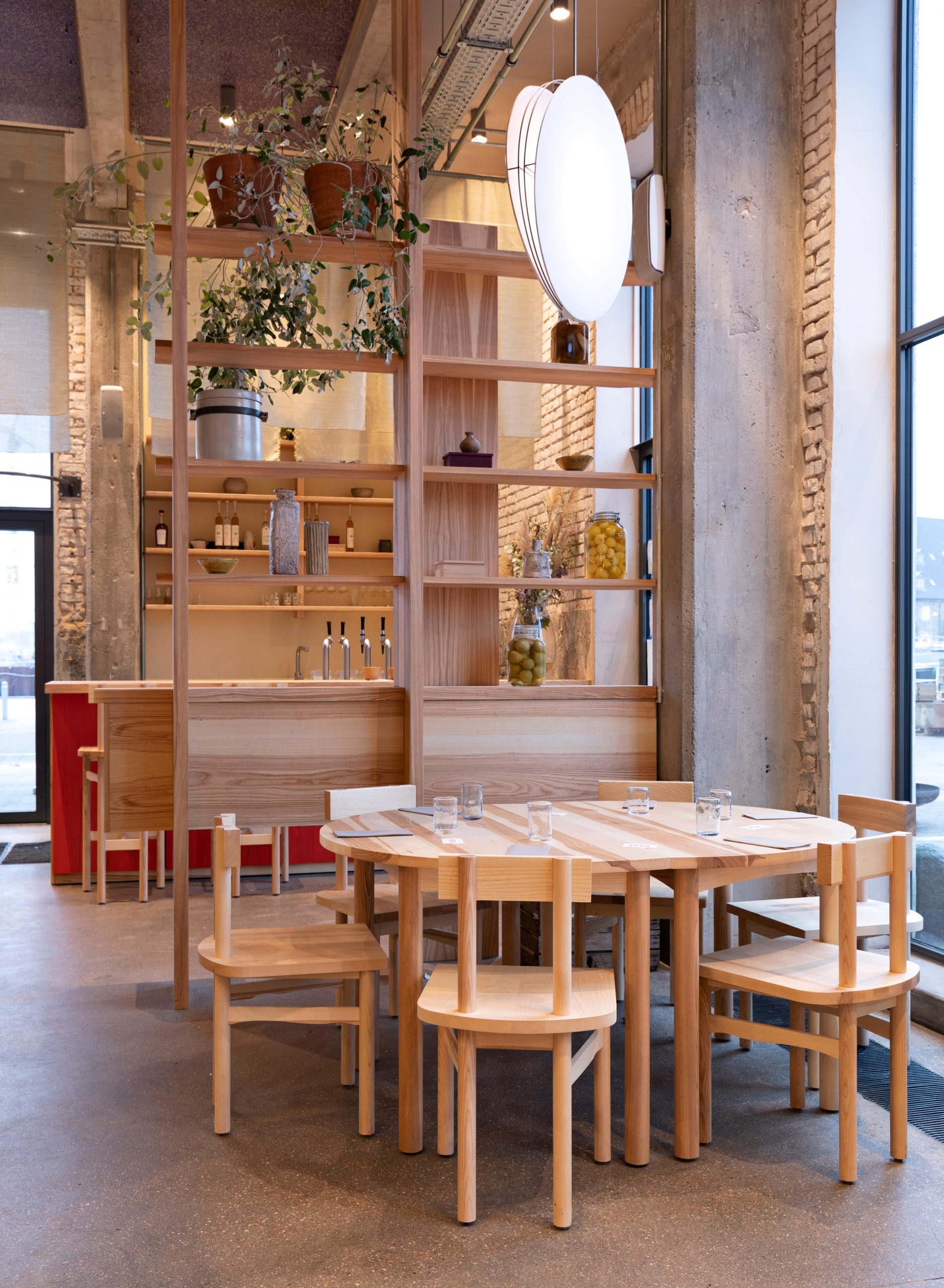Wooden furniture in POPL burger restaurant by Spacon & X and e15 for Noma