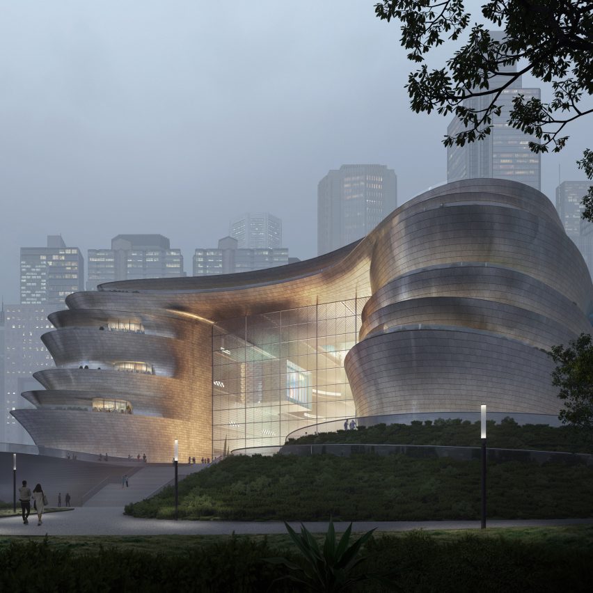 Terraces at the entrance of the proposed Shenzhen Science and Technology Museum by Zaha Hadid Architects in China