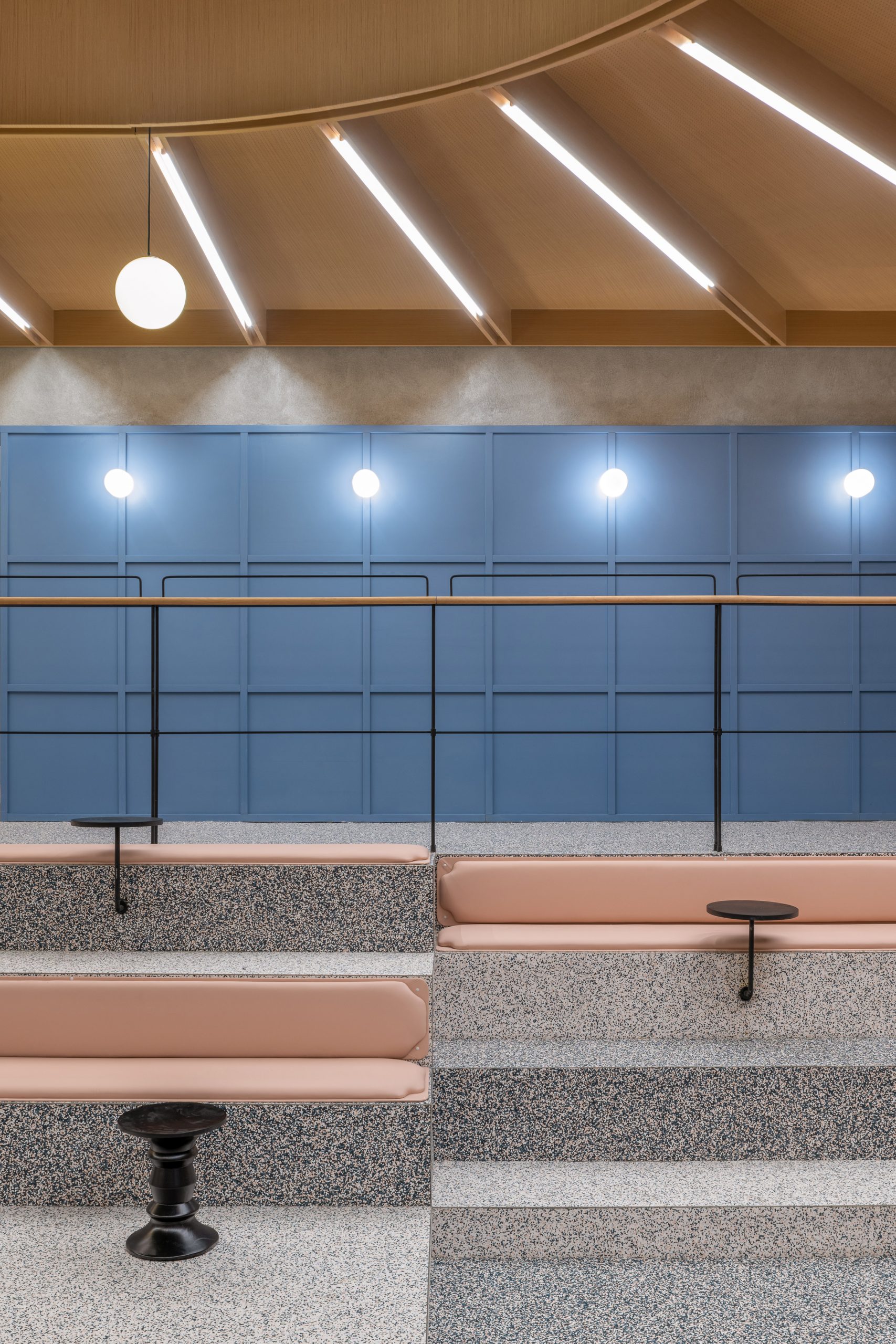 Flecked vinyl lines surfaces in office designed by Linehouse
