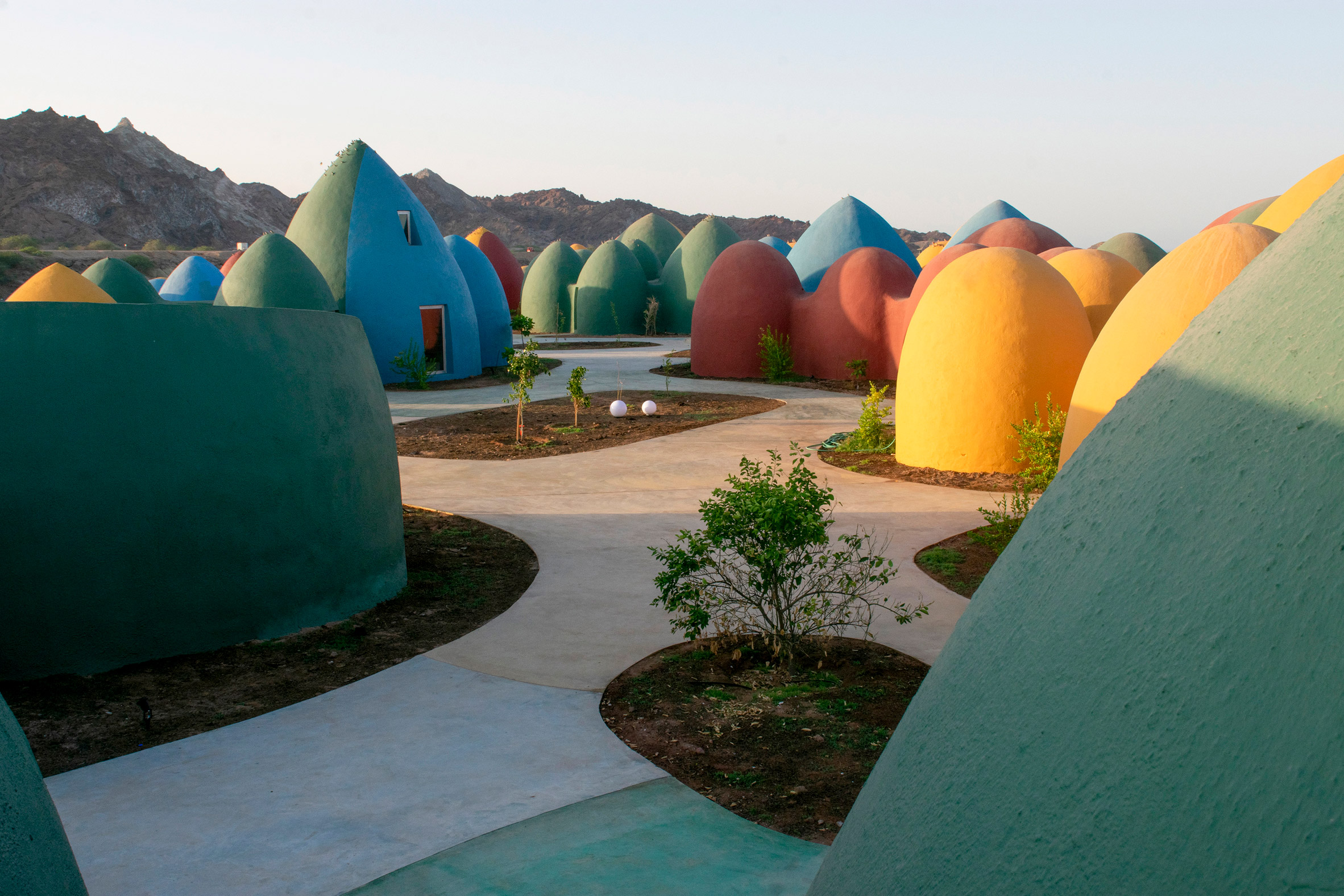 Brightly coloured domed holiday homes