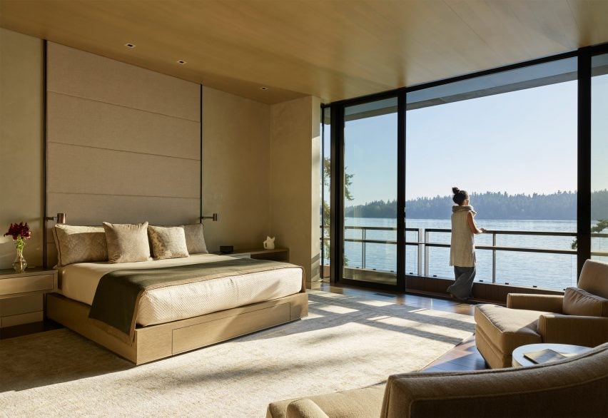 Bedroom of Lakeside Residence by Graham Baba Architects