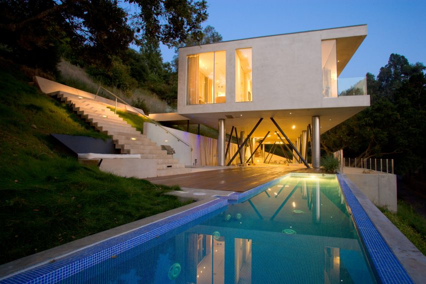 Lap pool underneath Gerhard Heusch Oak Pass Residence Beverly Hills 