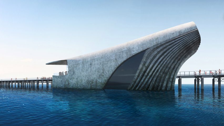 A visual of the exterior of the Australian Underwater Discovery Centre by Baca Architects