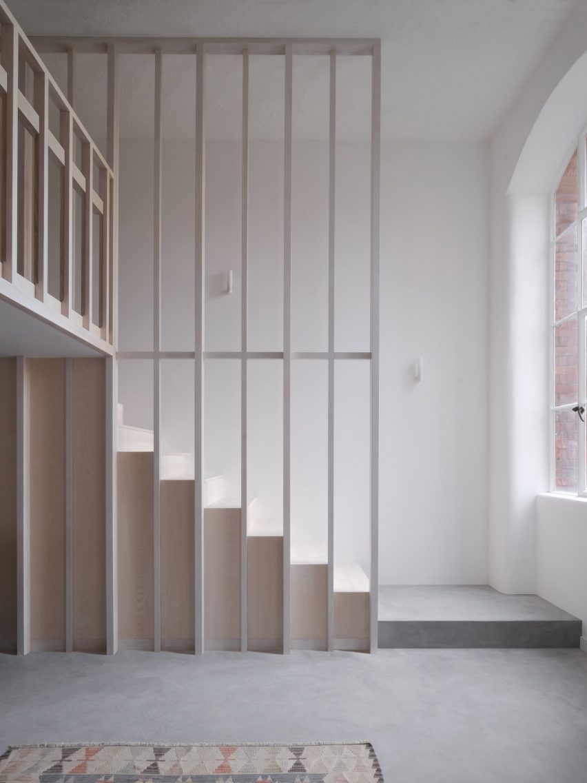 Wooden staircase from Bow Quarter interior by EBBA Architects