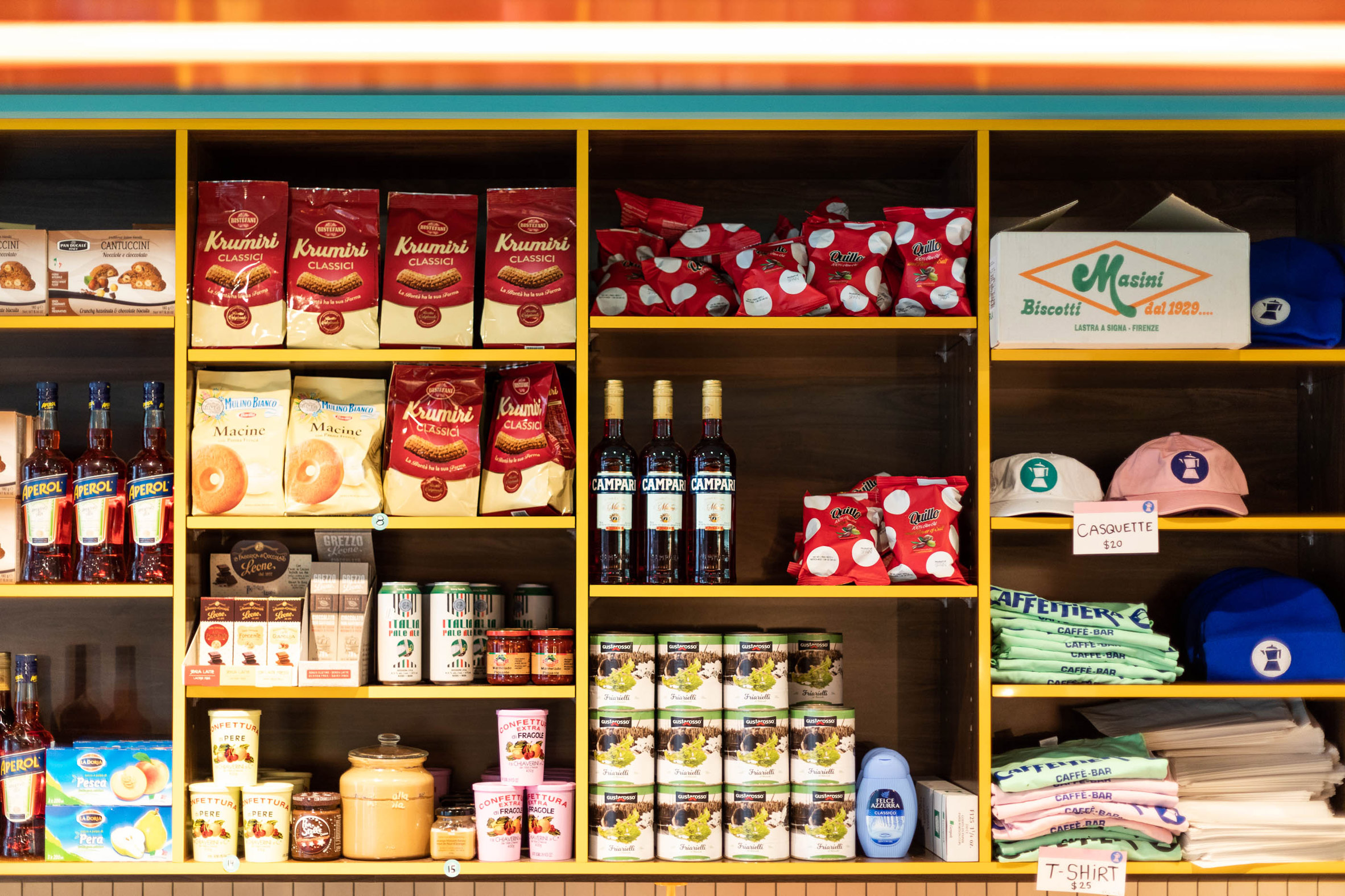 Traditional Italian food products and Caffettiera cafe merchandise