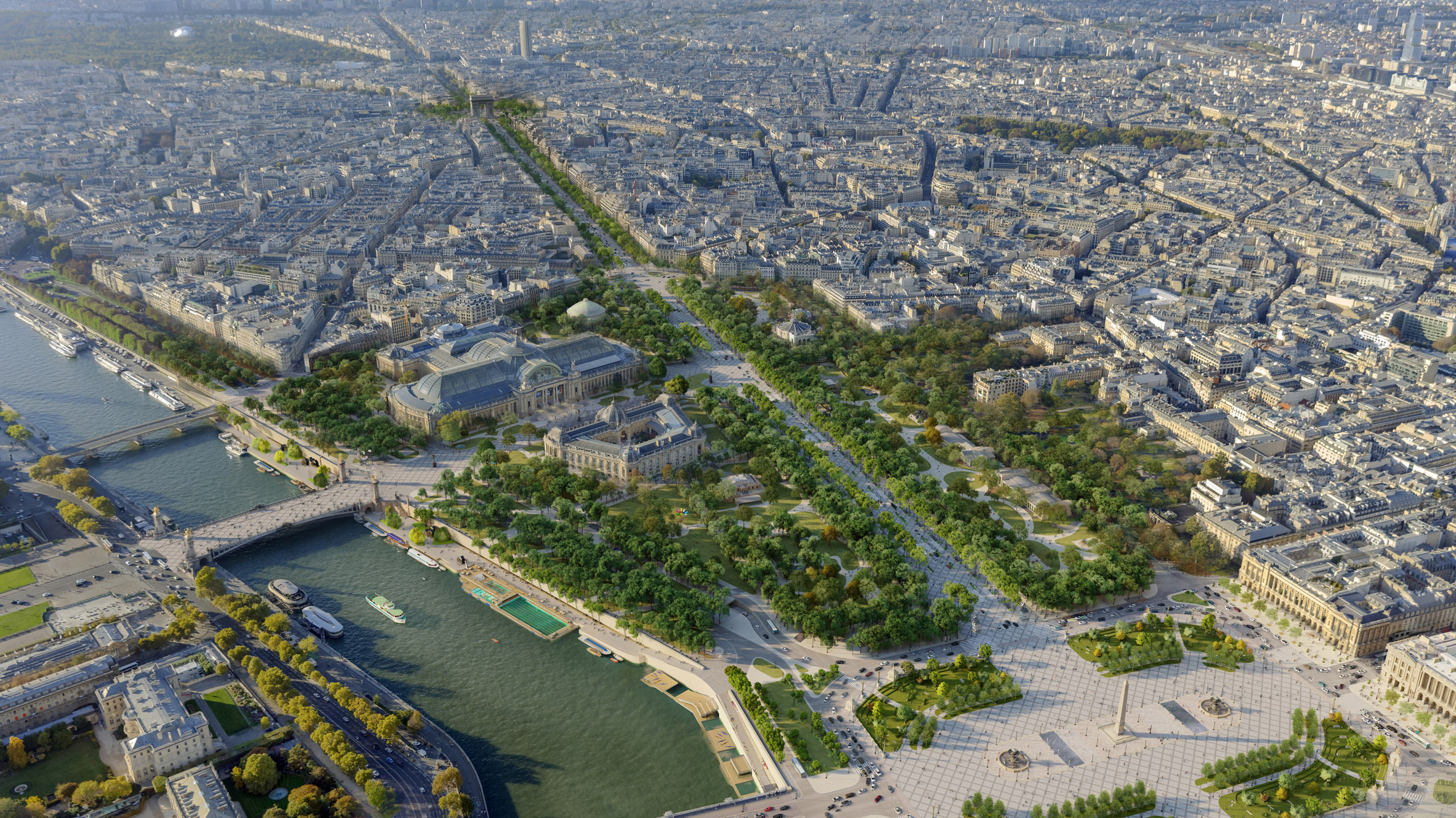 An aerial view of PCA-Stream redesign for Champs-Élysées