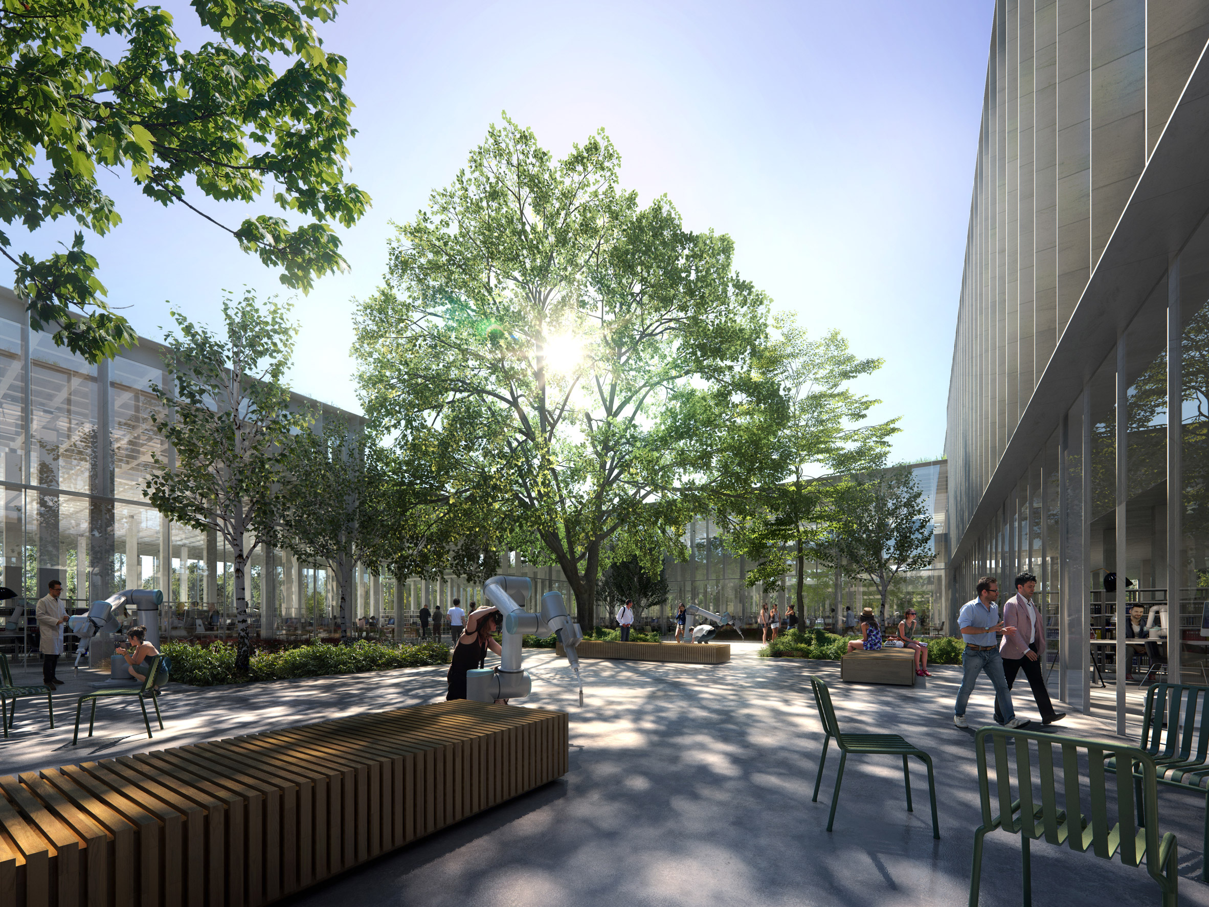 A shared courtyard of Cobot Hub by 3XN 
