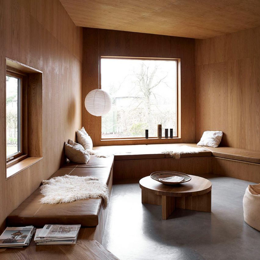 Wood-clad living room in Denmark