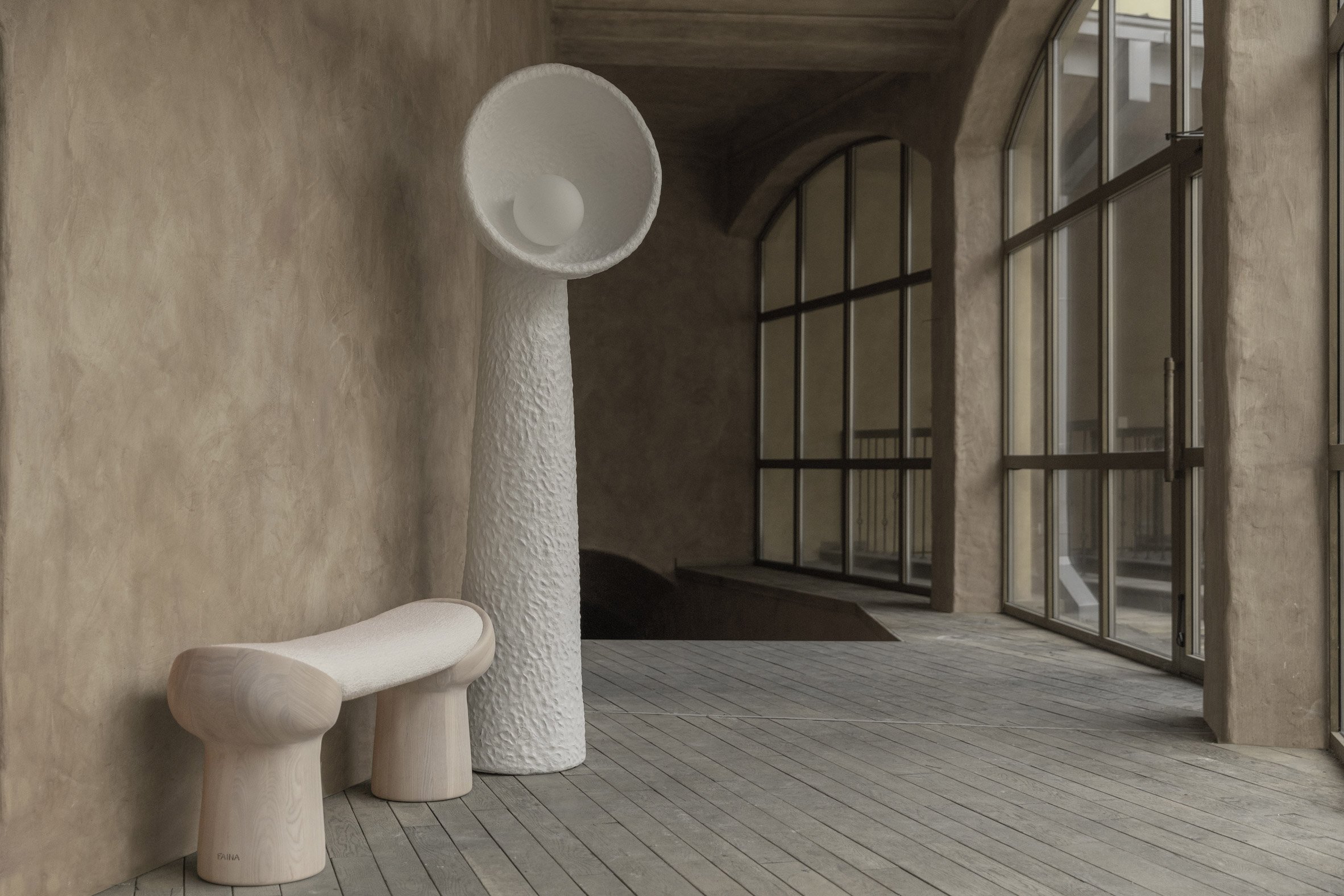 Soniah floor lamp and bench by Faina