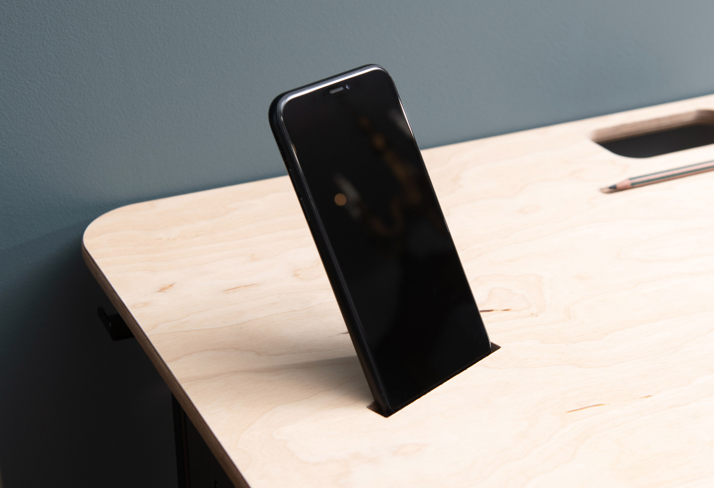 The phone holder of a KIT desk by Spacestor