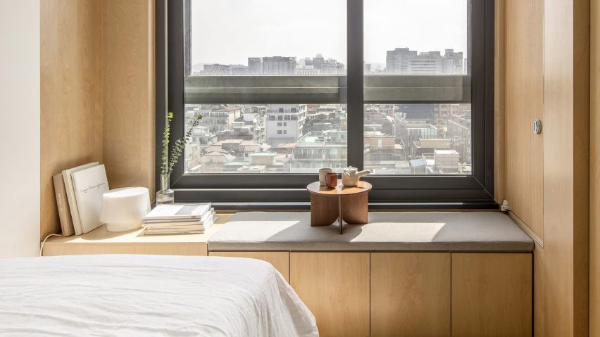 A window seat inside a LIFE micro-apartment by Ian Lee