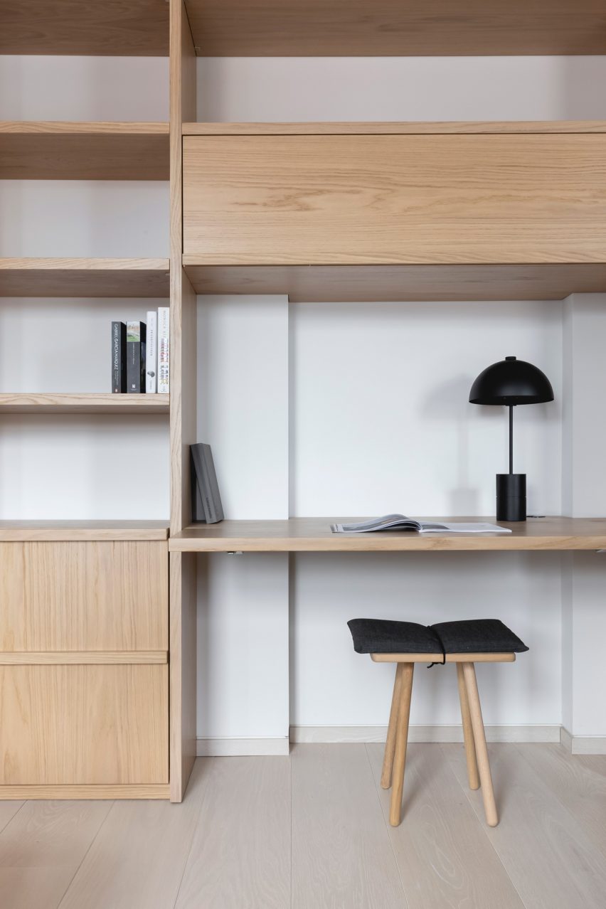 Built-in wooden storage and desk designed by MWAI