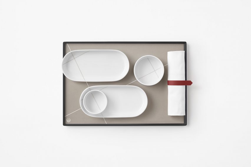 Inflight meal tray and dishes by Nendo for Japan Airlines