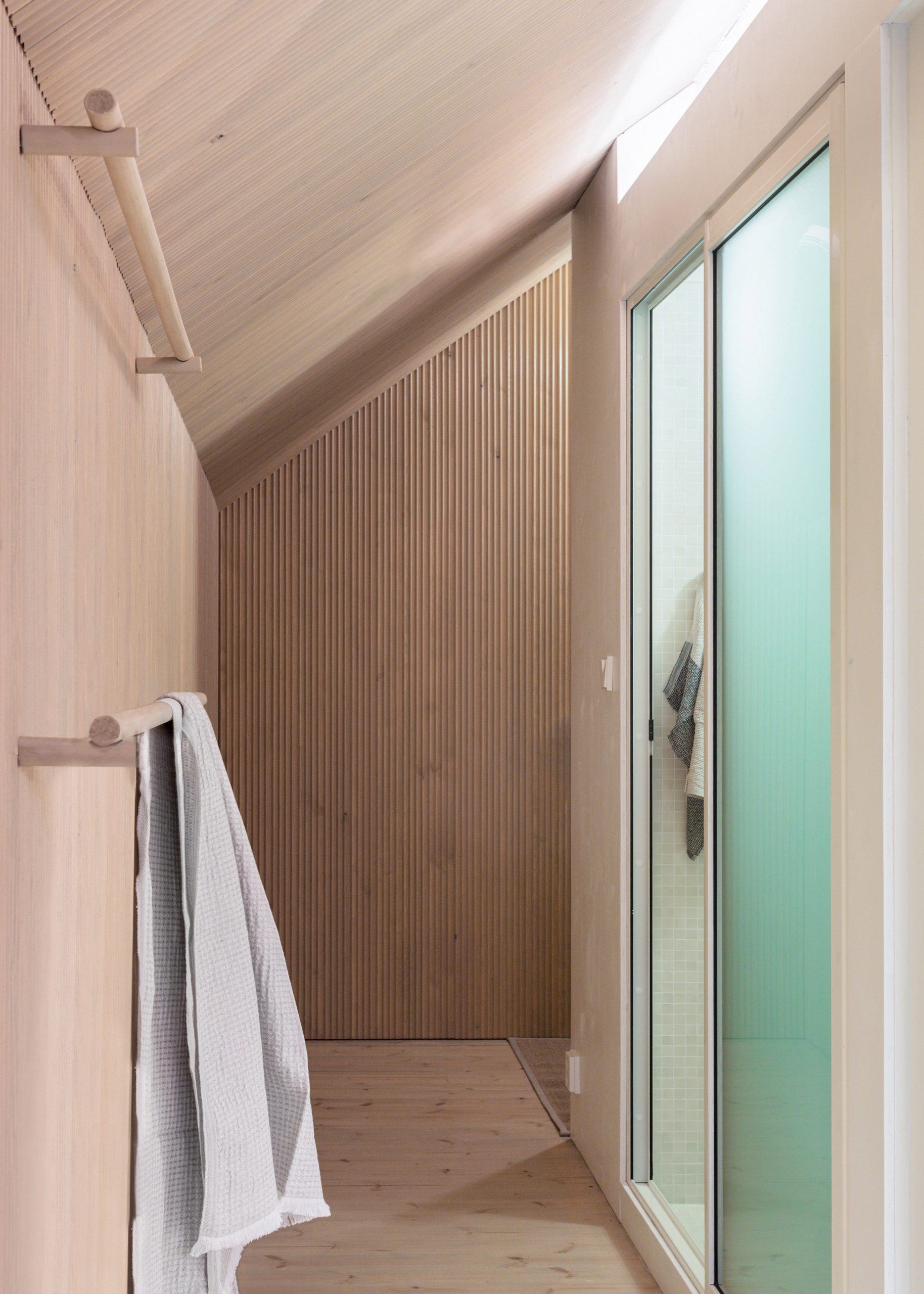 Shower room with wooden walls