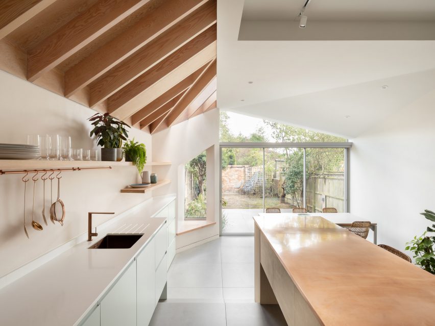 The kitchen of an angular residential extension in London