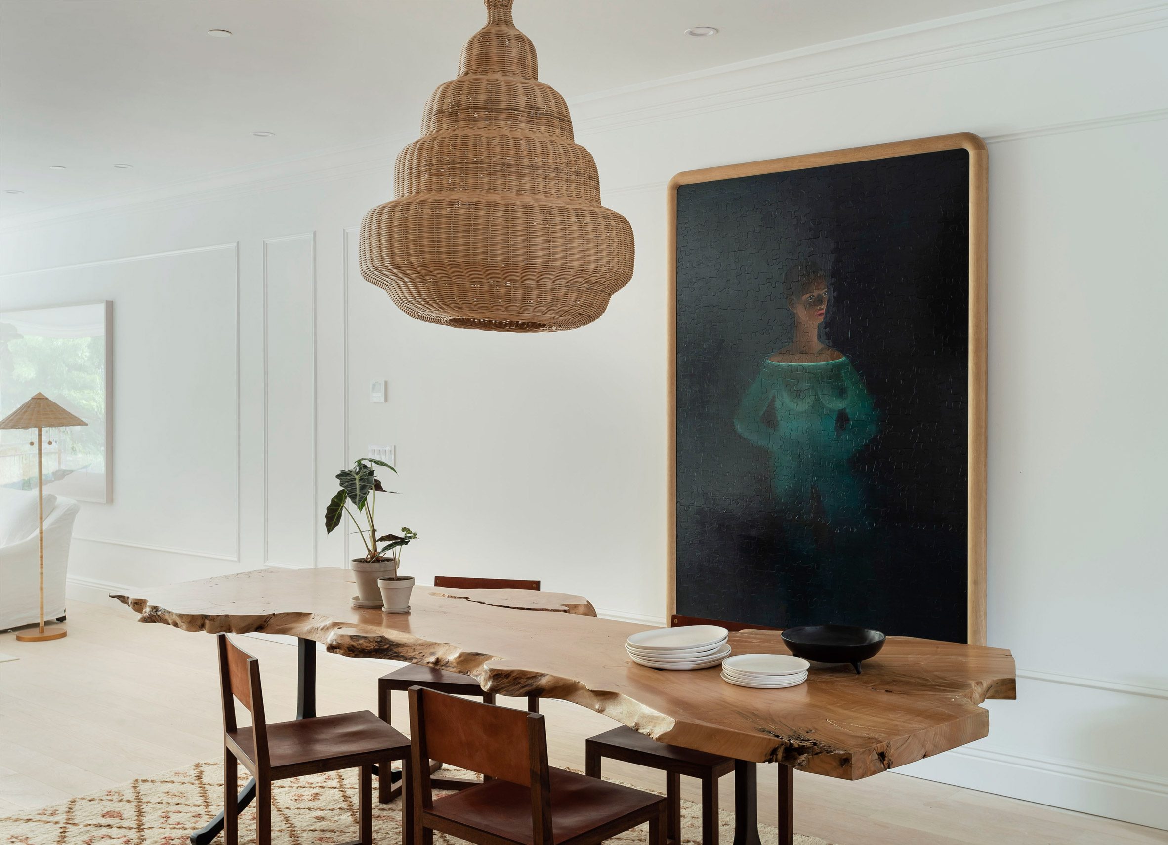 The Sackett Street townhouse's dining room with bespoke table and artwork