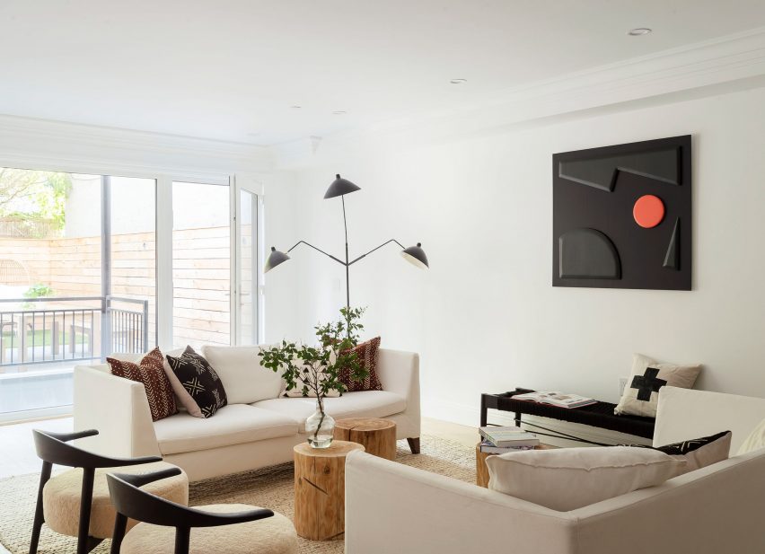 The Sackett Street townhouse's bright and airy living room