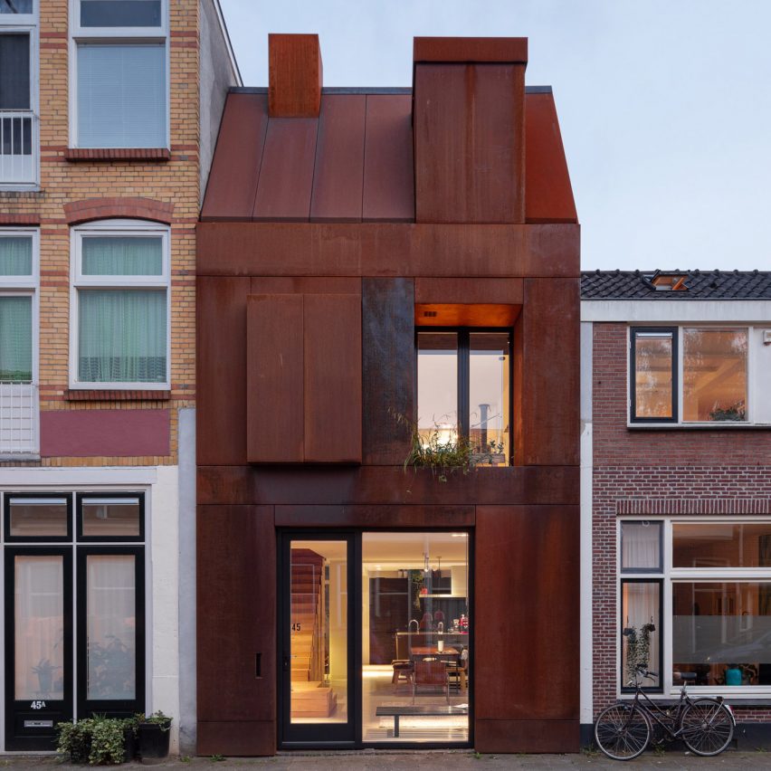 Corten-steel clad facade of Utrecht house