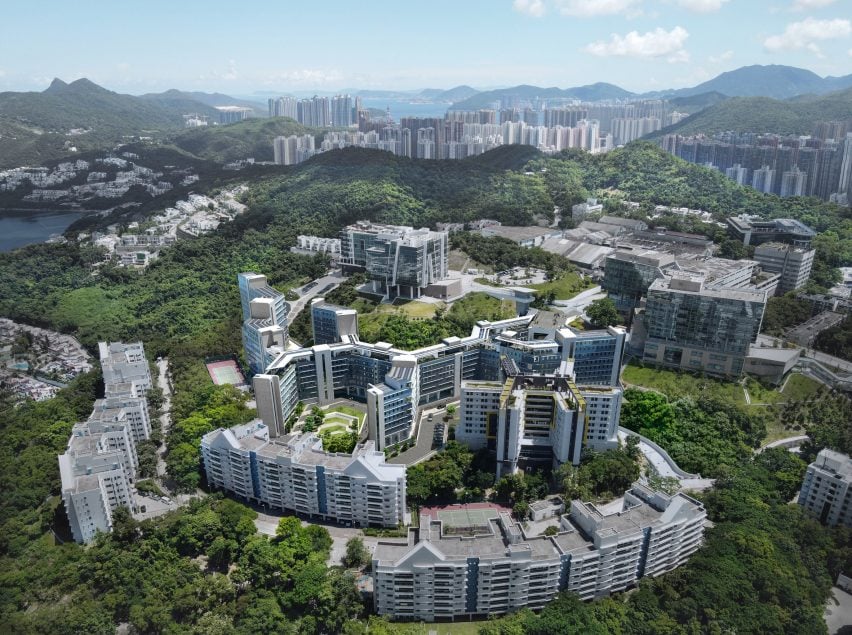 An aerial visual of the HKUST campus in Hong Kong