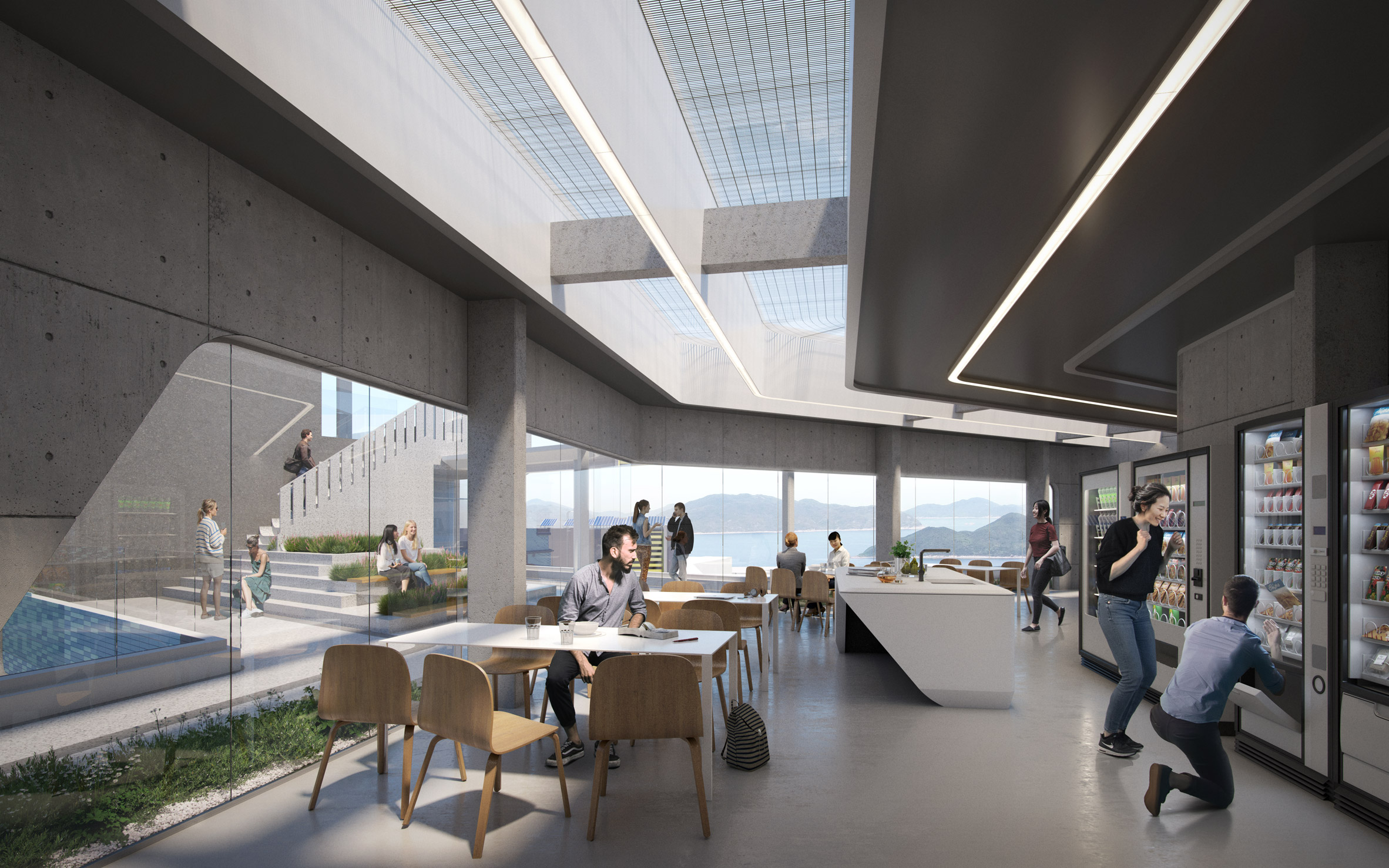 A co-living space inside the Student Residence Development at HKUST by Zaha Hadid Architects