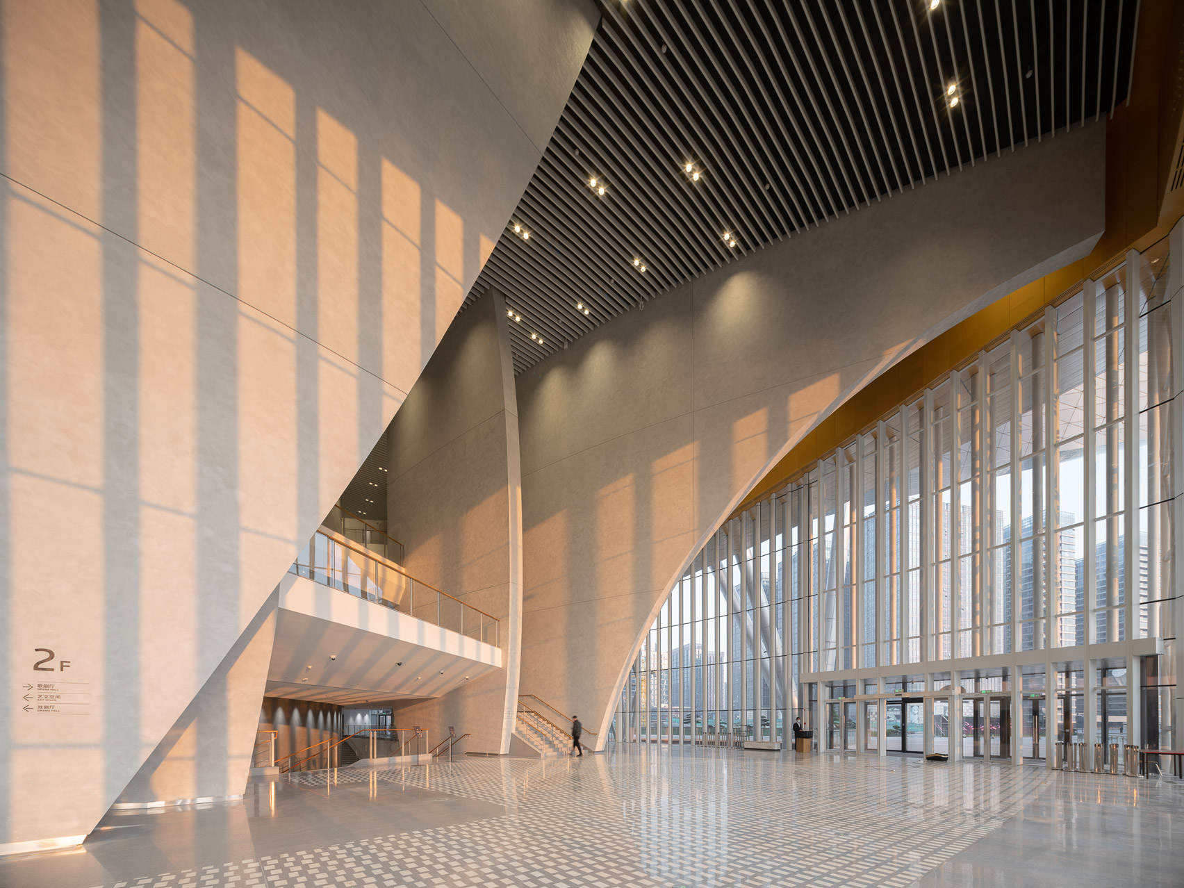 The entrance to the theatre of the Suzhou Bay Cultural Center by Christian de Portzamparc