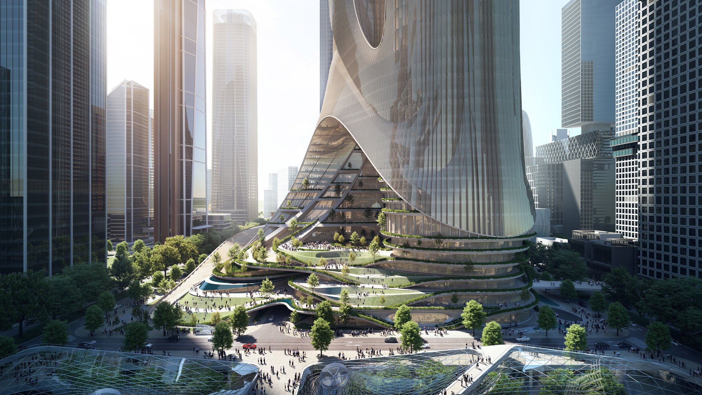 A visual of the Tower C terraces by Zaha Hadid Architects in Shenzhen