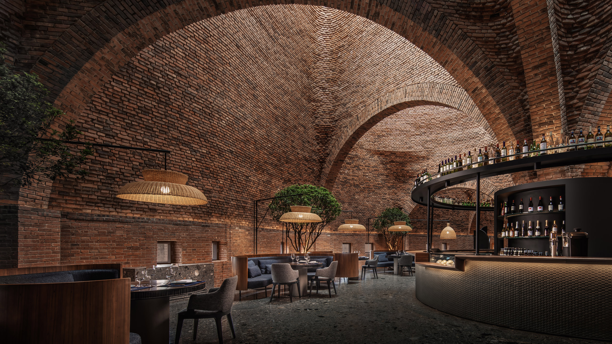 The red-brick interiors of the 50% Cloud Artists Lounge by CCD