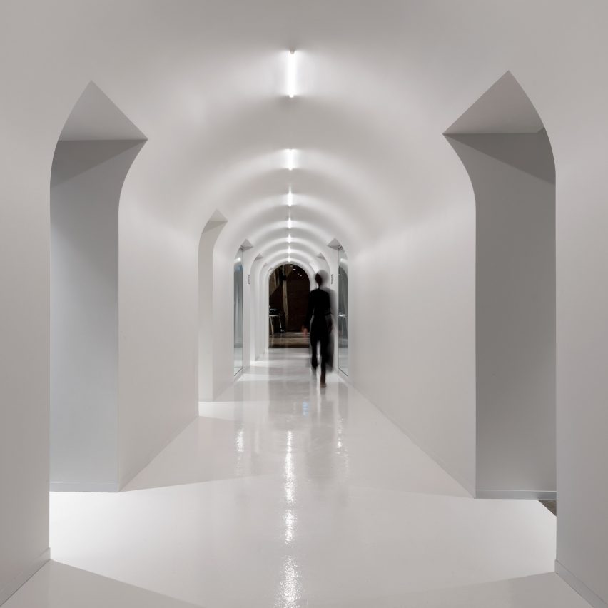 A white corridor in Lightspeed's offices