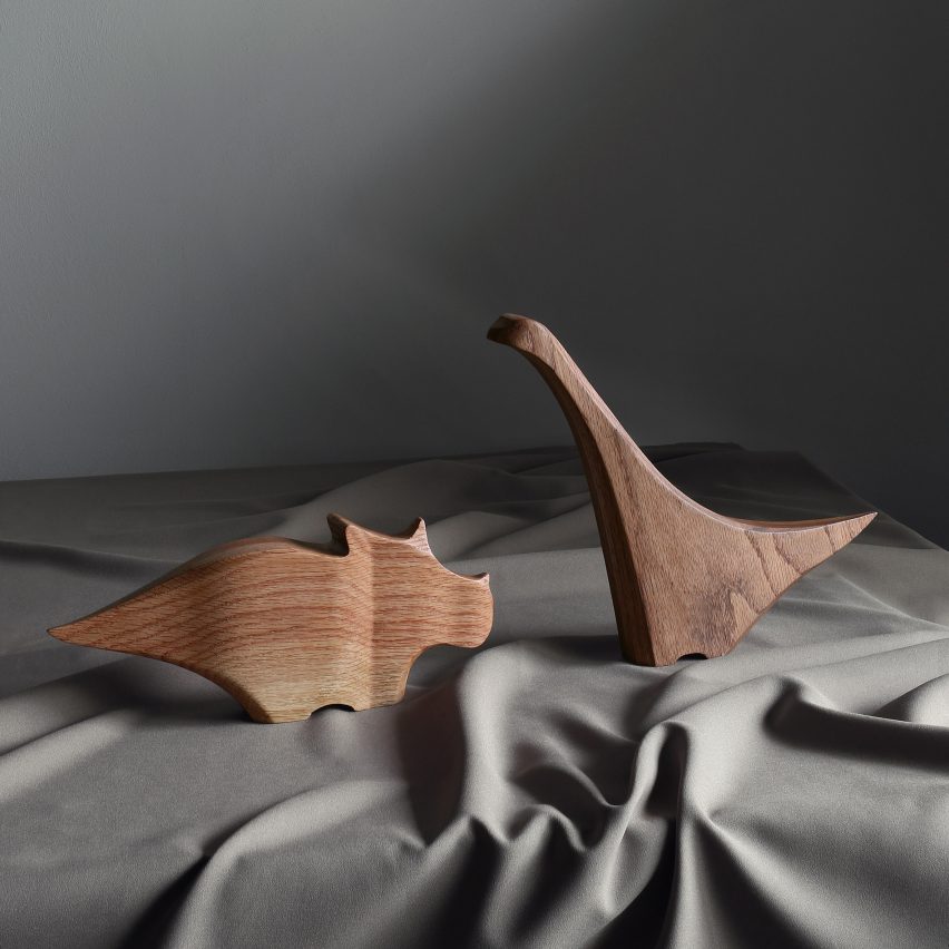 Decorative wooden dinosaurs from In the Centre of the Table by Joel Escalona and his students