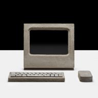 A clay desktop computer and keyboard and mouse