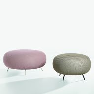 Light pink and beige ottomans