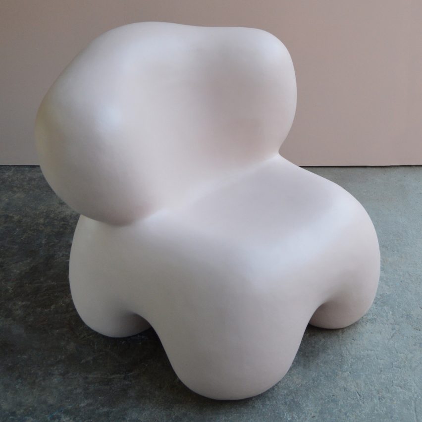 A chubby pigmented cement chair by Studio Noon