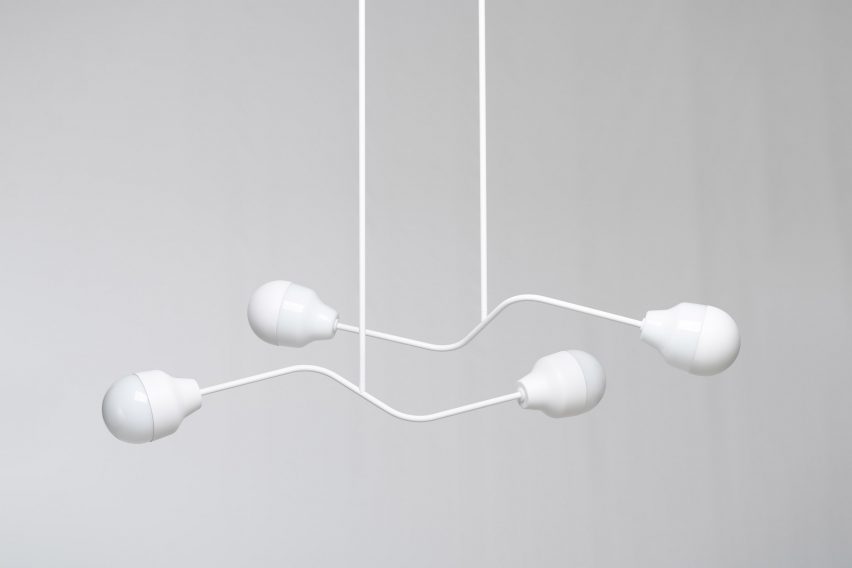A white-steel ​Ambiguo type-05 chandelier by Saarepera & Mae